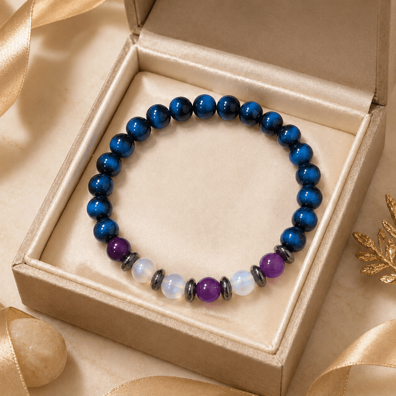 Lapis Lazuli & Tiger's Eye Stretch Bracelet with Amethyst Beads